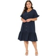 thumbnail image 3 of DARING DIVA Plus Size V Neck Short Sleeves Ruffle Hem Beach Dress 1X Dark Blue, 3 of 6