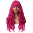 thumbnail image 3 of RightOn Hot Pink Wig Long Curly Wig with Bangs Women Rose Red Wigs Cosplay Party Costume Synthetic Wigs with Wig Cap, 3 of 8