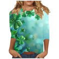 thumbnail image 2 of Xuyuer St. Patrick's Day Shamrock 3/4 Sleeve Tee - Ladies' Printed Round Neck 3/4 Sleeve Loose Top for Irish Festival Parades, Pub Celebration Outfits, and Themed Lucky Charm Casual Streetwear, 2 of 5