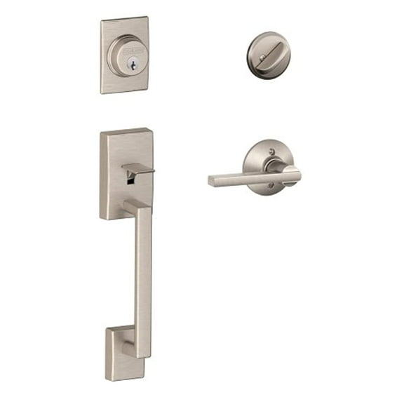 Century Single Cylinder Handleset and Latitude Lever, Satin Nickel (F60 CEN 619 LAT)