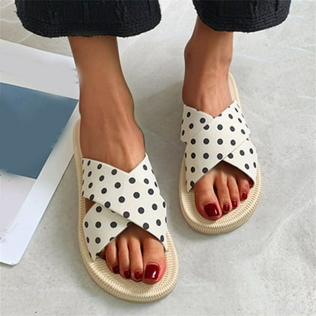 

STEADY Imitation Linen Women s Lovely Wave Point Cloth Slippers Sandals Women s Shoes White / 38
