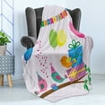 thumbnail image 4 of Birthday Party Soft Flannel Fleece Throw Blanket, Singing Birds Happy Birthday Song Flags Cone Hats Party Cake Celebration, Cozy Plush for Indoor and Outdoor Use, 70" x 90", Multicolor, by Ambesonne, 4 of 5