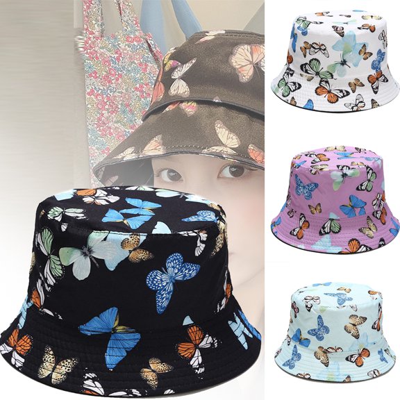 Travelwant Womens Sun-Bucket-Hat Butterfly-Print Reversible Foldable Summer Sun Protection Fisherman Cap