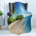 thumbnail image 4 of Tropic Soft Flannel Fleece Blanket, Ocean Tropical Palm Trees on Sunny Island Beach Scene Panoramic View Picture, Cozy Plush for Indoor and Outdoor Use, 70" x 90", White Green Blue, by Ambesonne, 4 of 5