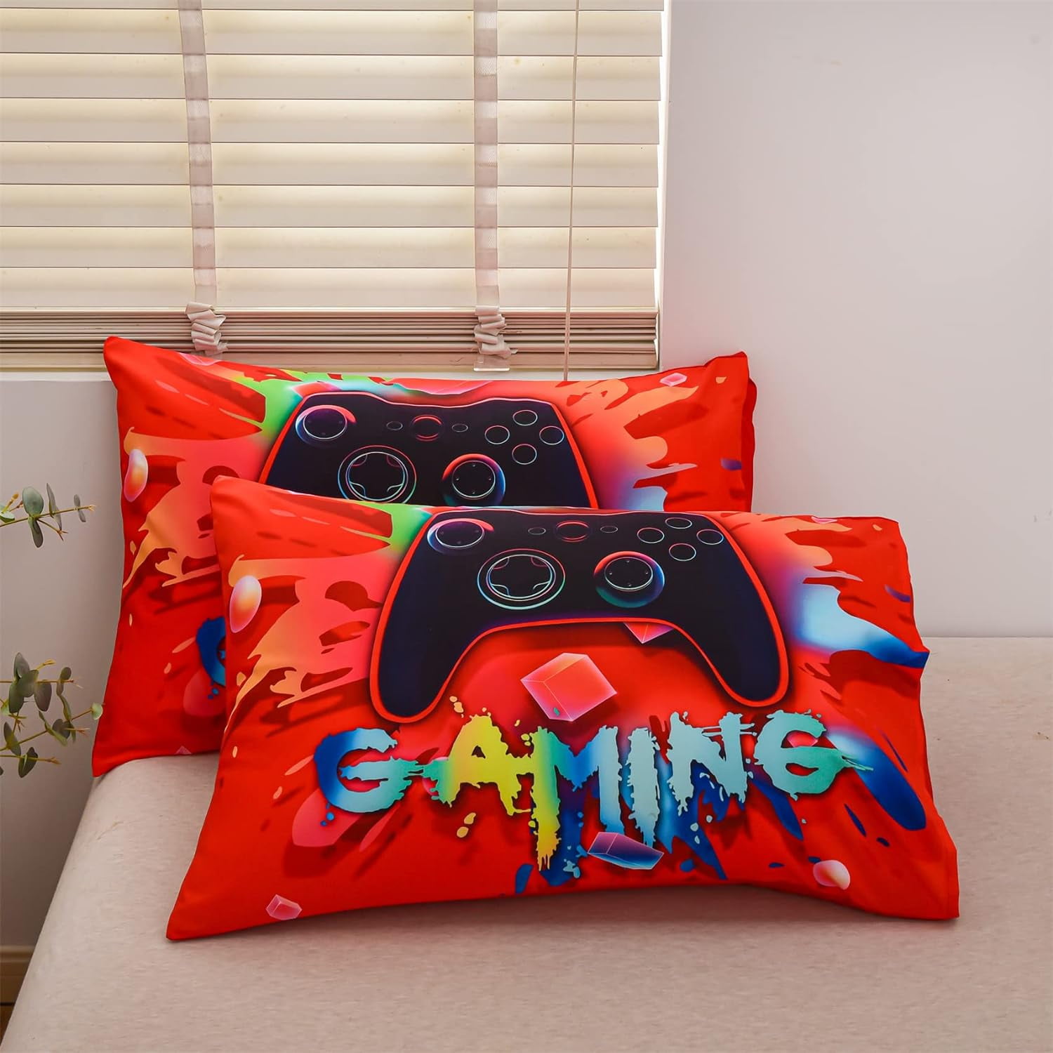 NTBED Red Twin Gaming Comforter Sets for Boys Kids Bedding Sets Colorful Games Console Gamer Quilt Set
