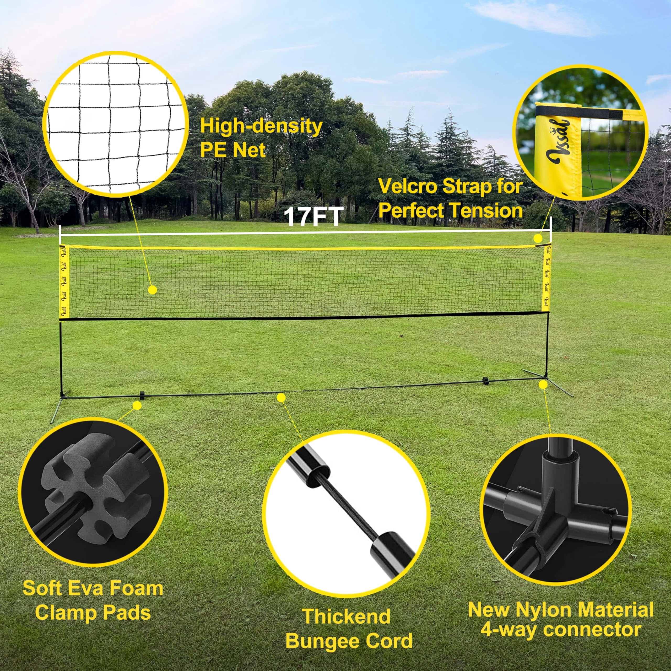 3-in-1 Portable Badminton  Volleyball & Pickleball Net Set For Adults Adjustable Height 34"-7 Ft Backyards Or Beach Outdoor Sports Combo With Carry Bag Rackets Paddles Balls