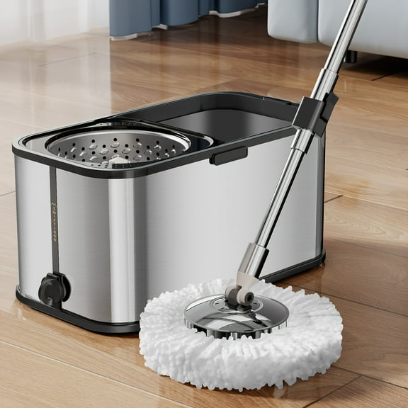 Floor Cleaning Mop, Stainless Steel Rotating Bucket, Hands-free Spin Mop Set, Household Lazy Mop, Cleaning Tools