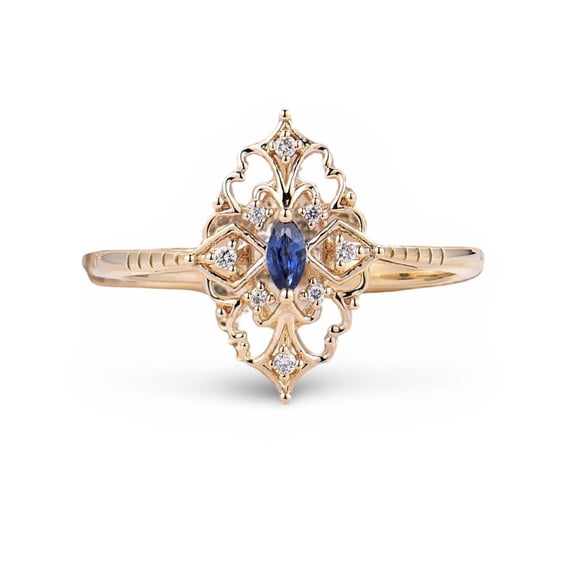 Sterling Silver Blue Sapphire & Marquise Gemstone Unique Ring For Women