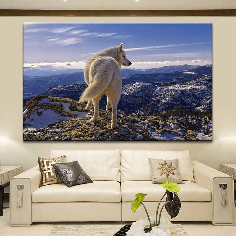 Wolf Portrait Painting Wall Art Large Animal Decor For Livingroom Bedroom Decoration Framed Ready To Hang Com