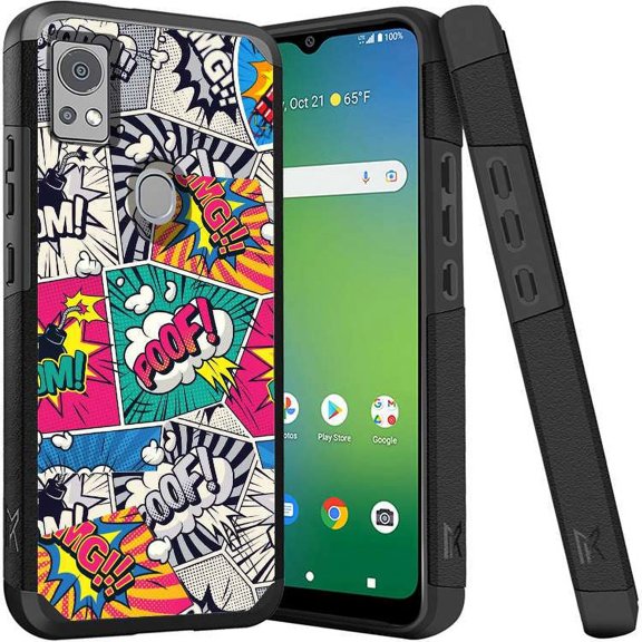 ANJ  Shockproof Dual Layer Slim Hard Case   Tempered Glass Cover Compatible with Icon 5, AT&T Motivate 4 - Comic Strips