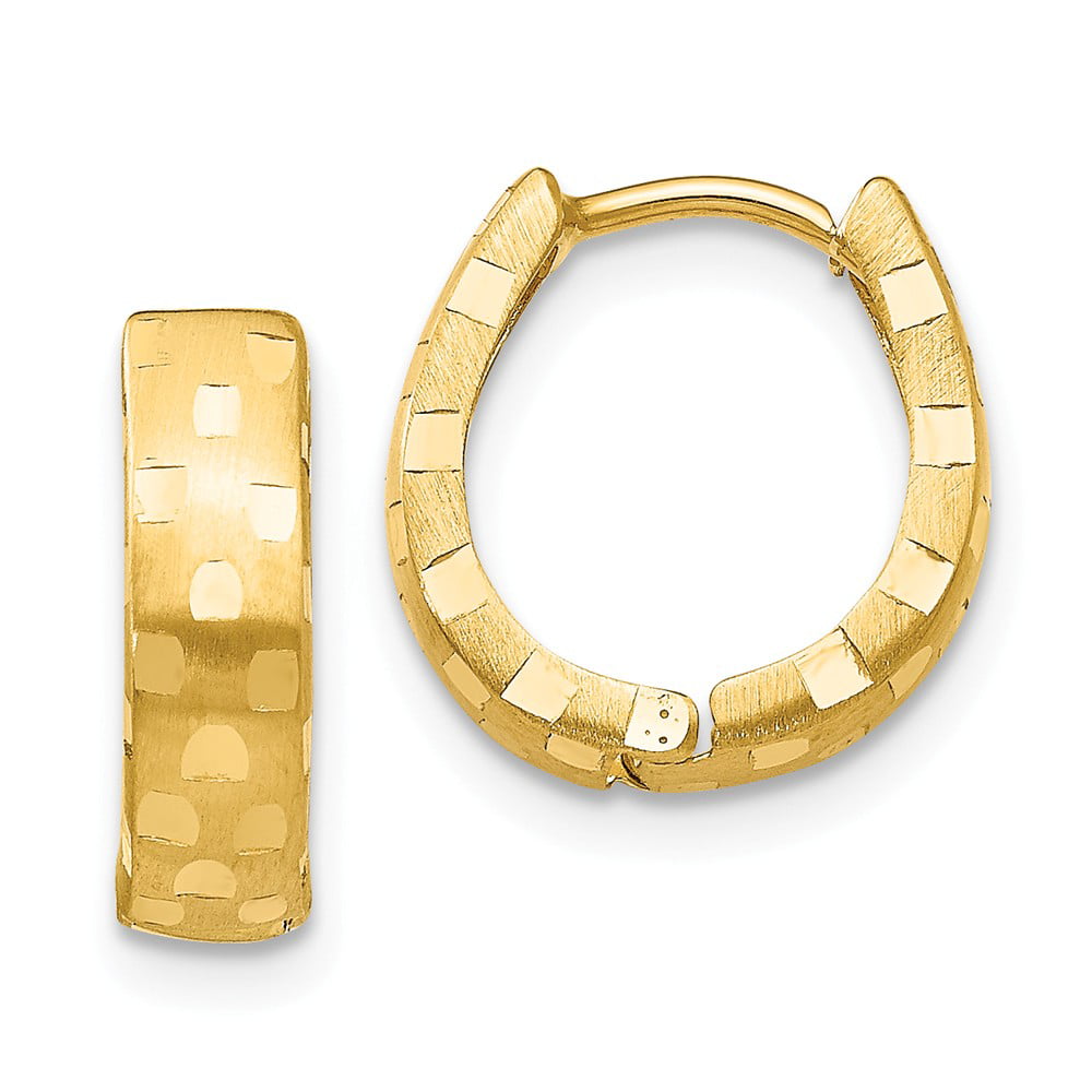 14K Yellow Solid Italian Gold Diamond Cut Hoop Hinged Earrings 1.5 mm 3/4 Inch 