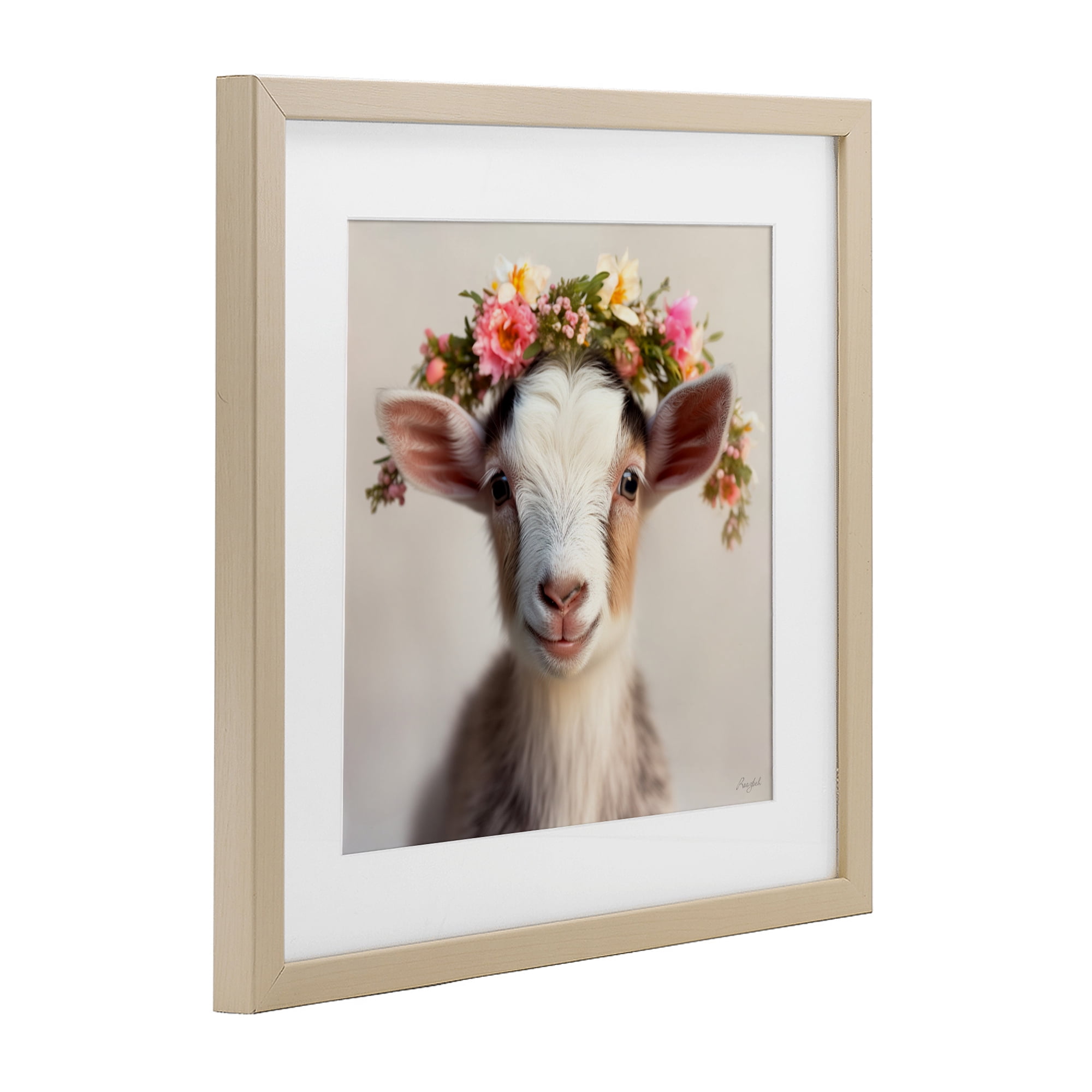 Stupell Industries Flower Crowned Goat Birch Framed Print Under Glass, design by Roozbeh