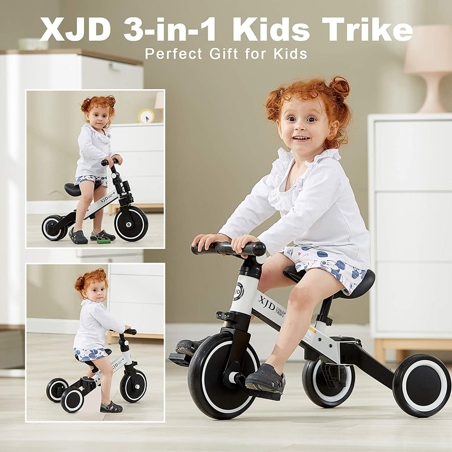 XJD 3 in 1 Kids Tricycles for 1-3 Years Old Kids Trike 3 Wheel Toddler Bike Boys 