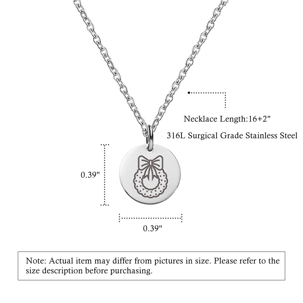 Anavia Round Christmas Wreath Stainless Steel Silver Disc 10mm Pendant Jewelry with Gift Box