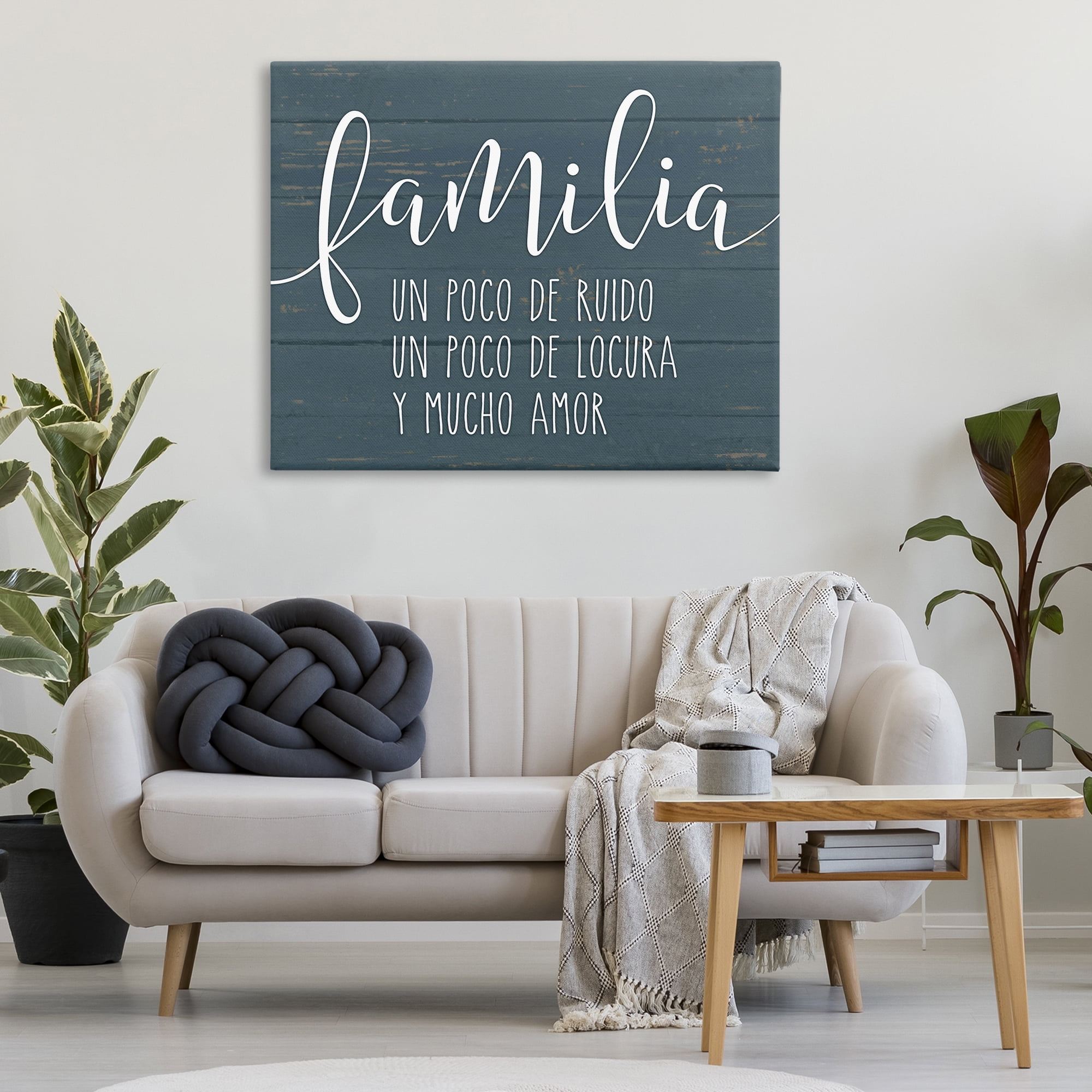 Stupell Industries Familia Y Mucho Amor Inspirational Quotes & Sayings Painting Wrapped Canvas Art Print Wall Art, 48 x 36