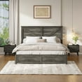 thumbnail image 3 of VanAcc King Size Platform Bed Frame with Wood Grain Headboard, Farmhouse Bed Frame with Storage/No Box Spring Needed/Noisy Free/Easy Assembly/Grey, 3 of 8