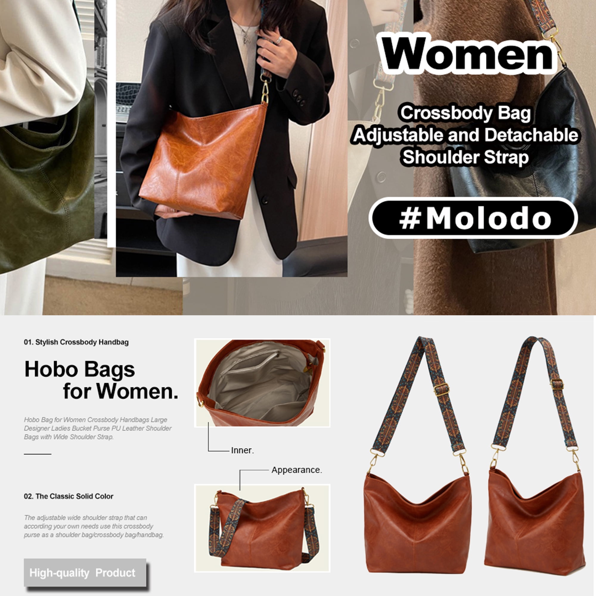 Hobo Bag for Women Crossbody Handbag Ladies Chic Shoulder Bags Black Purse