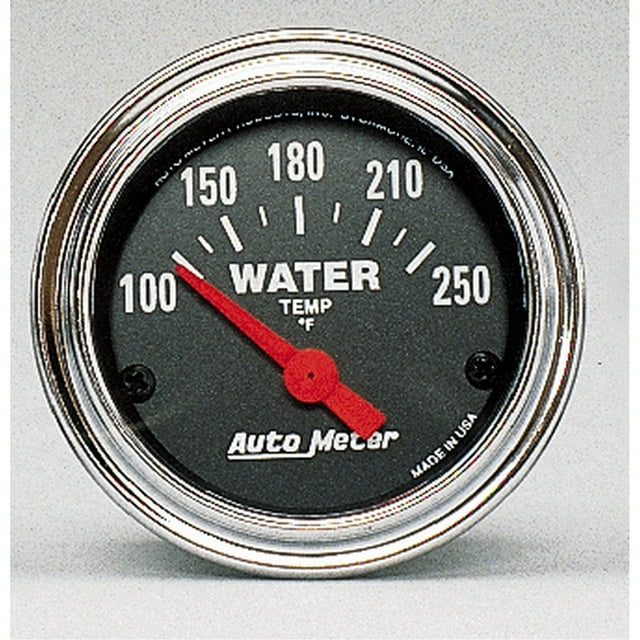 AutoMeter Gauge Water Temperature 2532 Traditional; 2-1/16 Inch; Short Sweep Electric; Analog; 100-250 Degrees F; Black Face/Chrome Bezel/Orange Needle; Incandescent Around The Dial