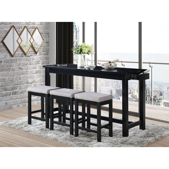 Topline Home Furnishings Pack repas 4 pièces noir à hauteur de comptoir