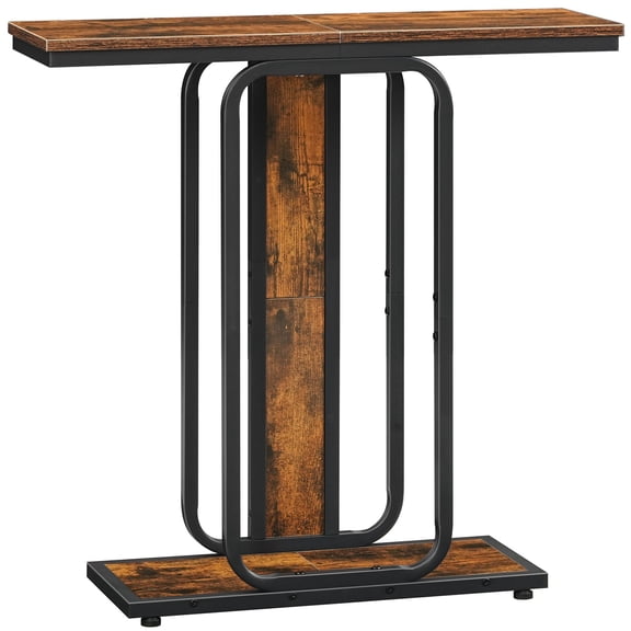 HOOBRO Industrial 2-Tier Console Table with Geometric Design - Rustic Brown & Black Entryway Storage Stand for Hallway, Foyer, Living Room, Dining Room, and Bedroom