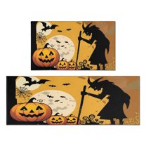 Halloween Kitchen Rugs Sets Of 2 Horror Pumpkin Decor Mats for Room Farmhouse Washable Decor Doormat Decorations for Porch Veranda Entryway (17x47in 30x17in)