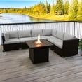 thumbnail image 3 of Innesbrook Collection Ensemble de conversation de patio en aluminium 7 pièces avec coussins gris et table à feu carrée, 3 of 3
