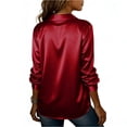 thumbnail image 4 of Satin Blouses for Women Dressy Casual Button Down 3/4 Sleeve Shirts Business Work Tunic Tops Lapel Collared Office Shirt Wine L, 4 of 4