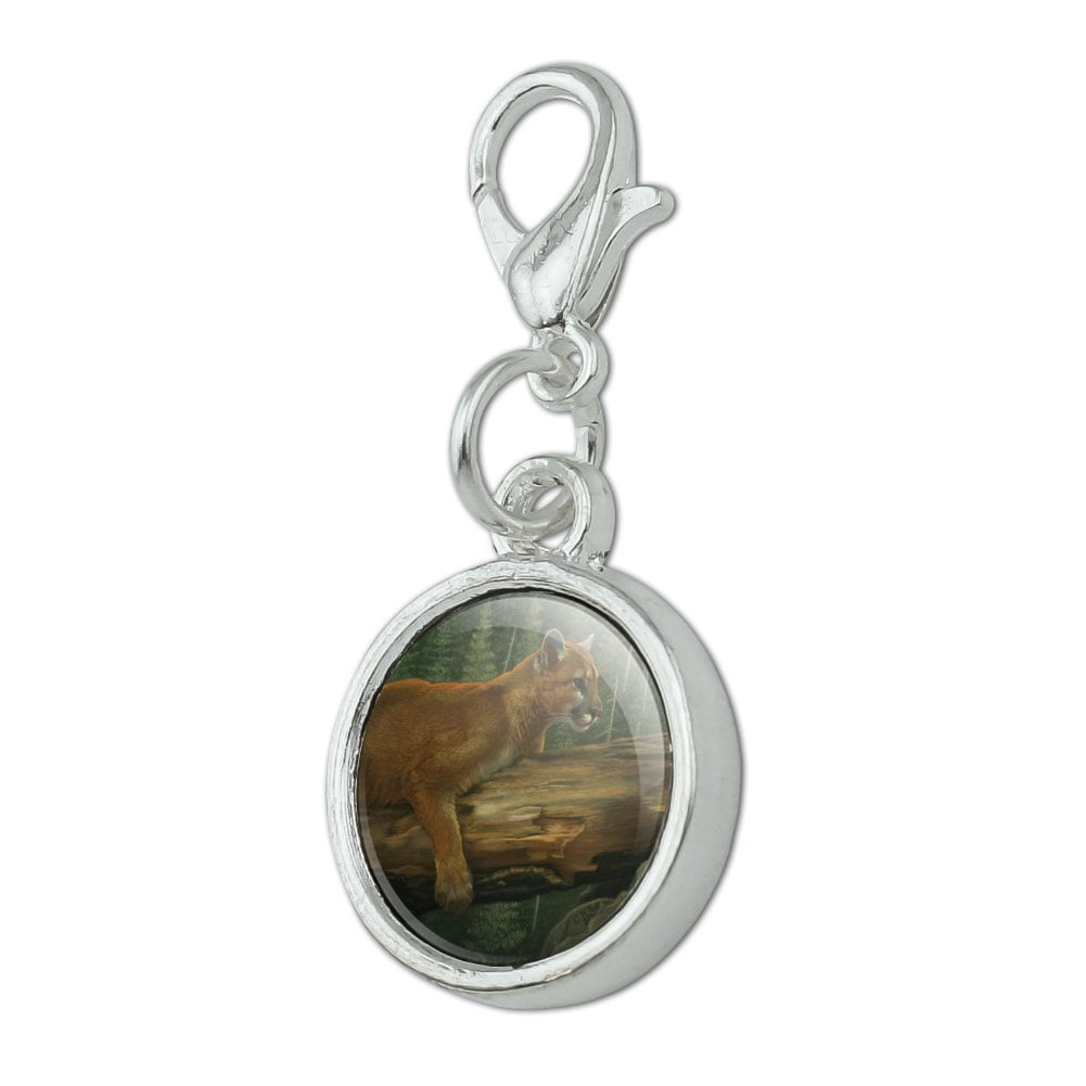 GRAPHICS & MORE Cougar Mountain Lion on Fallen Tree Antiqued Bracelet Pendant Zipper Pull Charm with Lobster Clasp 
