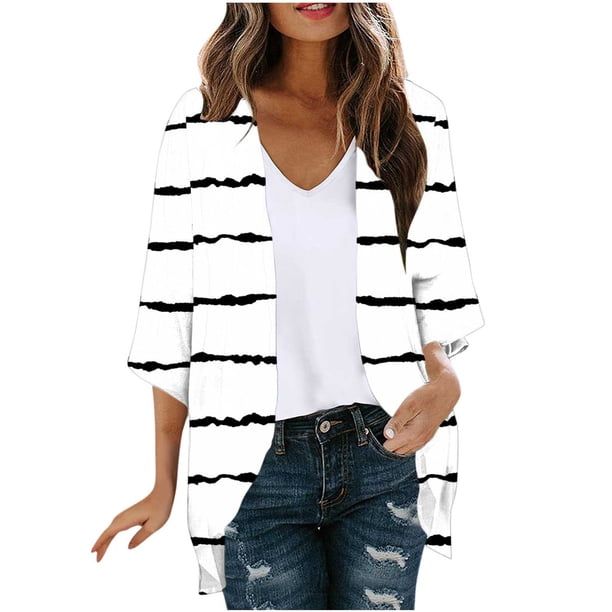 Mujeres de Manga Larga Tops de Moda Casual Impresión Suelta Cubrir Blusa de Cárdigan, Poliéster Suave Manga 3/4
