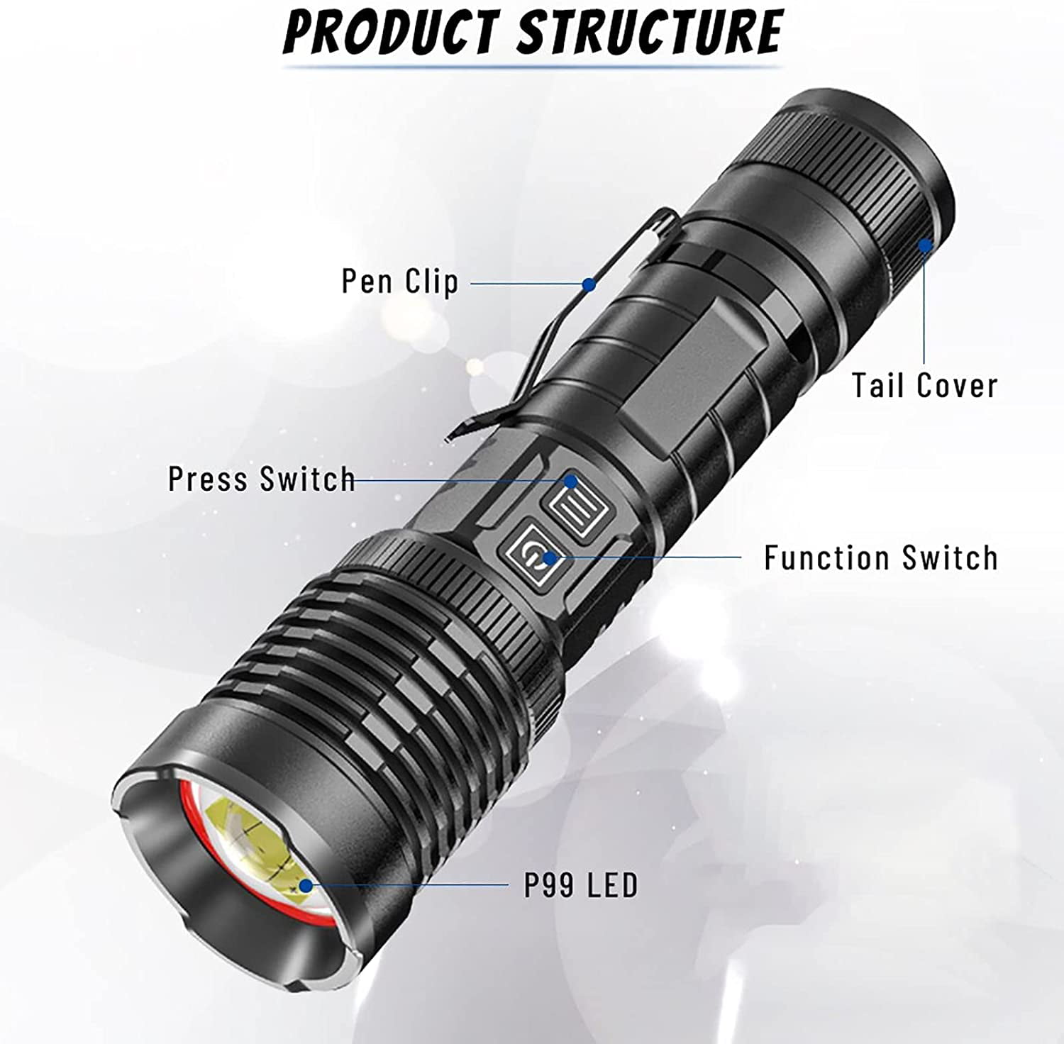 Super Bright Tactical Military LED Flashlight USB Rechargeable Outdoor Lamp 