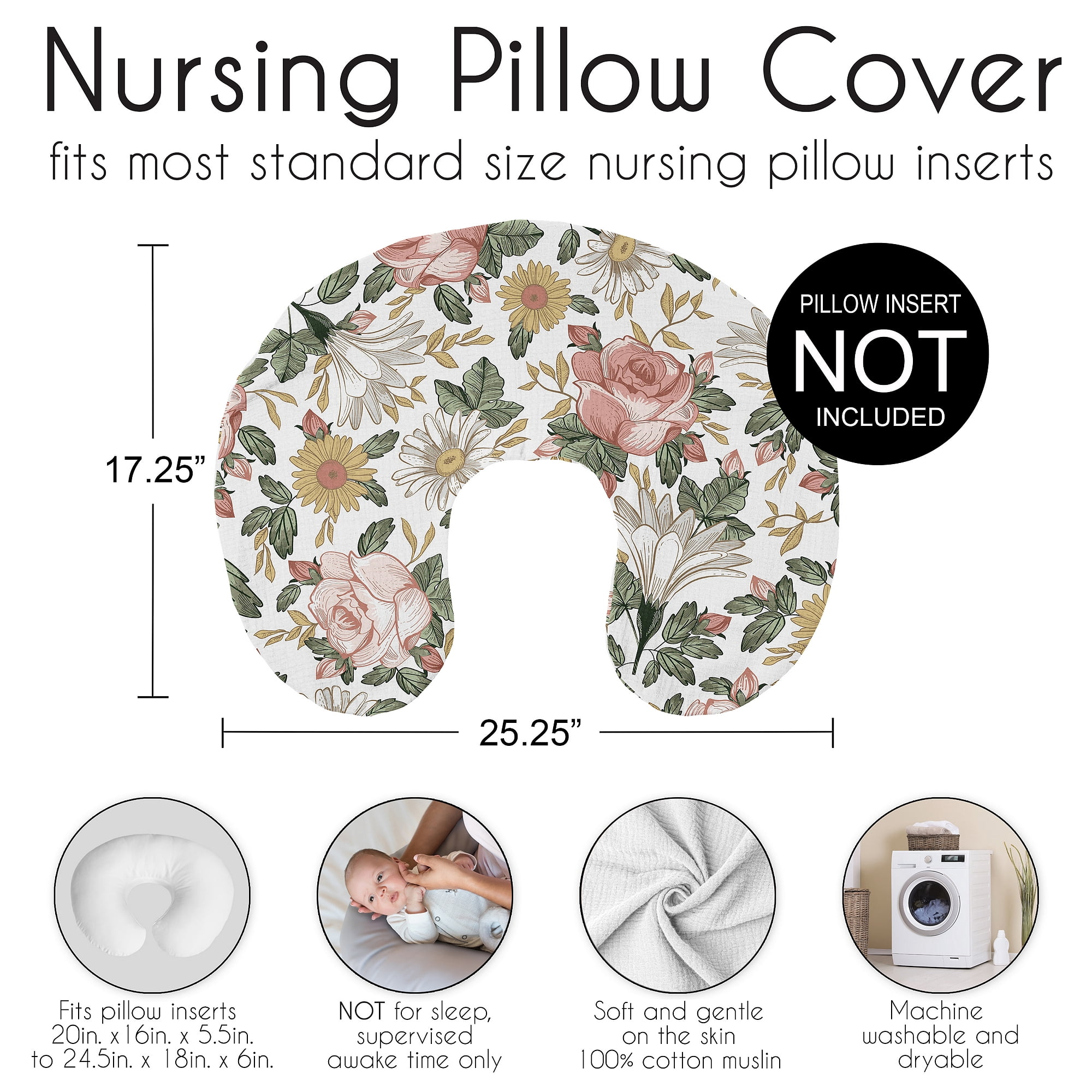 Sweet Jojo Designs Vintage Floral Girl 2 Pack Muslin 100% Cotton Nursing Pillow Covers