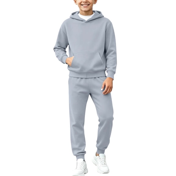 Mooqilaa Boys Athletic Outfit Sets Size 10-12, 2 Piece Fleece-lined Casual Long Sleeve Boys' Activewear Clothing Sets Gray