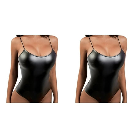 2 Pack Fashion Leather Sleepwear Lingerie Underwear Nightdress Dark Lingerie Set Silk Push up Strapless Bras for Women 32 Size Lingerie Push up Lingerie with Stockings Body Stockings