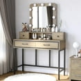 thumbnail image 1 of RoyalCraft Vanity Desk for Makeup with Mirror, Dimmable Lights & Drawers, Brown, 1 of 7