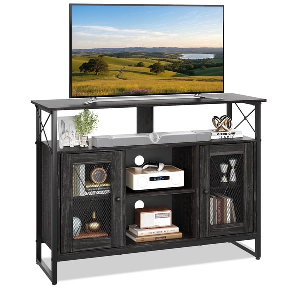 GALAXHERO TV Stand for 43 inch TV Small Entertainment Center with Storage Cabinet & Adjustable Shelves Farmhouse Industrial TV Table for Living Room and Bedroom, 32" TV Console, Black