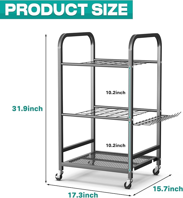 Garden Tool Organizer Stand, Garage Tool Storage Organization, Yard Tool Racks with lockable wheels, Fit for Long-Handled Tools/Rakes/Brooms