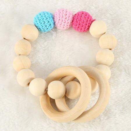 Wooden Toy Rings - Baby Teething Beads,Baby Teether,Handmade Natural Wooden Baby Teether Bracelet Crochet Beads Teething Ring Infant Toy Gift