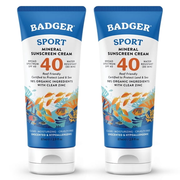 Badger Sport Mineral Sunscreen, SPF 40, 2.9 fl oz, 2 Pack