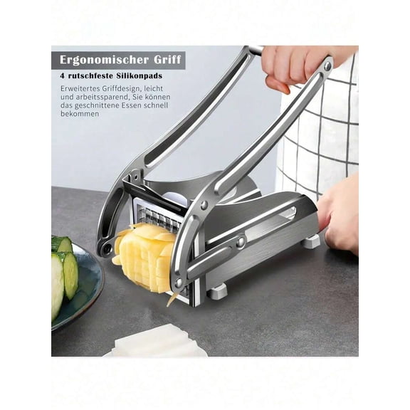 French Fry Cutter and Potato Julienne Slicer, Heavy Duty Stainless Steel Vegetable Peeler for Carrots and Cucumbers, Manual Kitchen Slicer Tool for Professional Home Chef Food Prep
