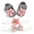 thumbnail image 3 of 4PCS Infant Baby Girls Slippers Cozy Fleece Booties Soft Bottom Warm Cartoon Socks Newborn Crib Shoes with 2 Headbands, 3 of 5