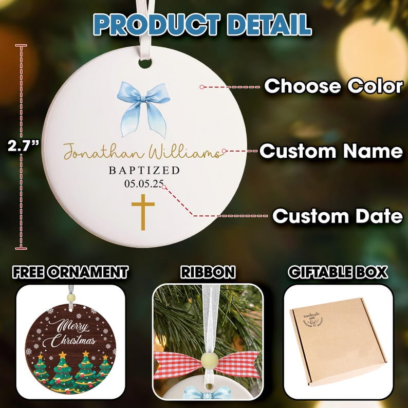 Personalized Boy Baptism Ornament – Custom Christening Keepsake, Baptized Decoration, First Communion Gift & Religious Keepsake for Boys
