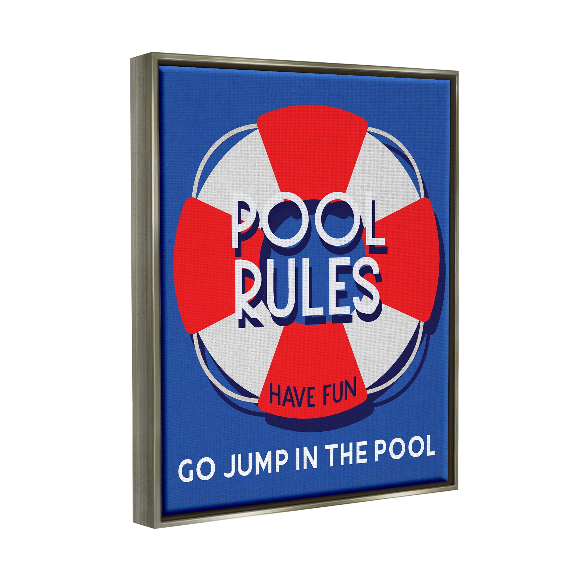 Stupell Industries Pool Rules Nautical Phrase Nature Painting Gray Floater Framed Canvas Art Print Wall Art, 17 x 21
