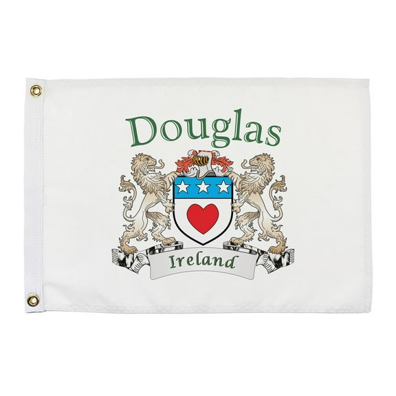 Douglas Irish Coat of Arms Small White Flag - 16"x10.5" inches