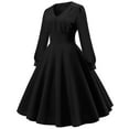thumbnail image 5 of Herrnalise Women's Solid Color Long Sleeve V-Neck VintageHigh Waist Temperament Dress Dresses Long Sleeve V-Neck Dresses S-2XL, 5 of 8