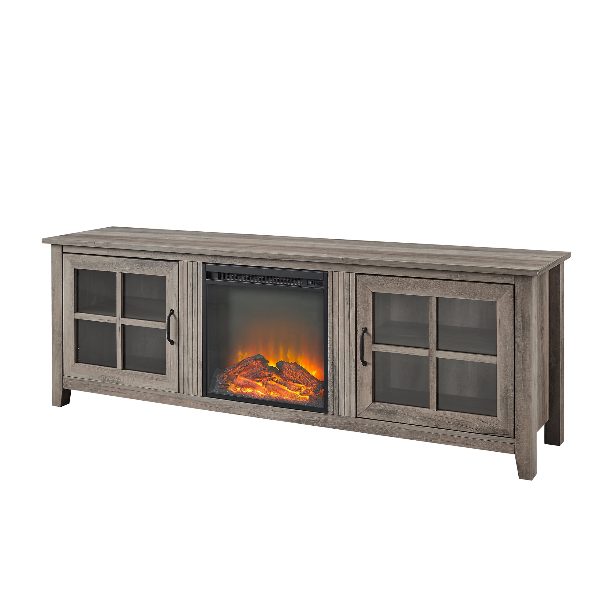 Walker Edison Farmhouse Fireplace TV Stand for TVs up to 80", Grey Wash
