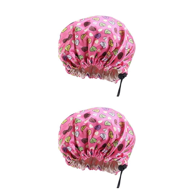 Sonducket Gorro de dormir de noche para niños con hebilla ajustable gorros de satén de baño lindo gorro de dormir cuidado del cabello accesorio para la rosa hoja 2piezas Sonducket CBP321747