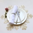 thumbnail image 3 of Tapete de comedor de metal de vinilo ahuecado de 6 piezas, tapete de aislamiento de mesa de estampado en caliente para el hogar Tapete de taza de té de copo de nieve ahuecado de PVC, dorado JAMW Sencillez, 3 of 5
