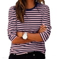 thumbnail image 2 of jobturf 3/4 Length Sleeve Womens Tops Trendy Crew Neck Striped Shirt Comfy Loose Work Basic Tees Spring Summer Ladies Blouses S-XXL, 2 of 6
