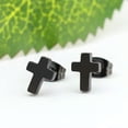 thumbnail image 5 of GKNET Surgical Steel Silver Gold Black Small Cross Ear Stud Earrings Mens Womens 2Pcs-Silver, 5 of 6