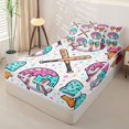 thumbnail image 2 of Castle Fairy Baseball Ice Cream Zipper Full Size Comforter Sets with Fitted Sheet and 2 Pillowcases, Sport Theme Stars Print Zipper Bedding Set, Pink Blue White,4pcs, 2 of 6